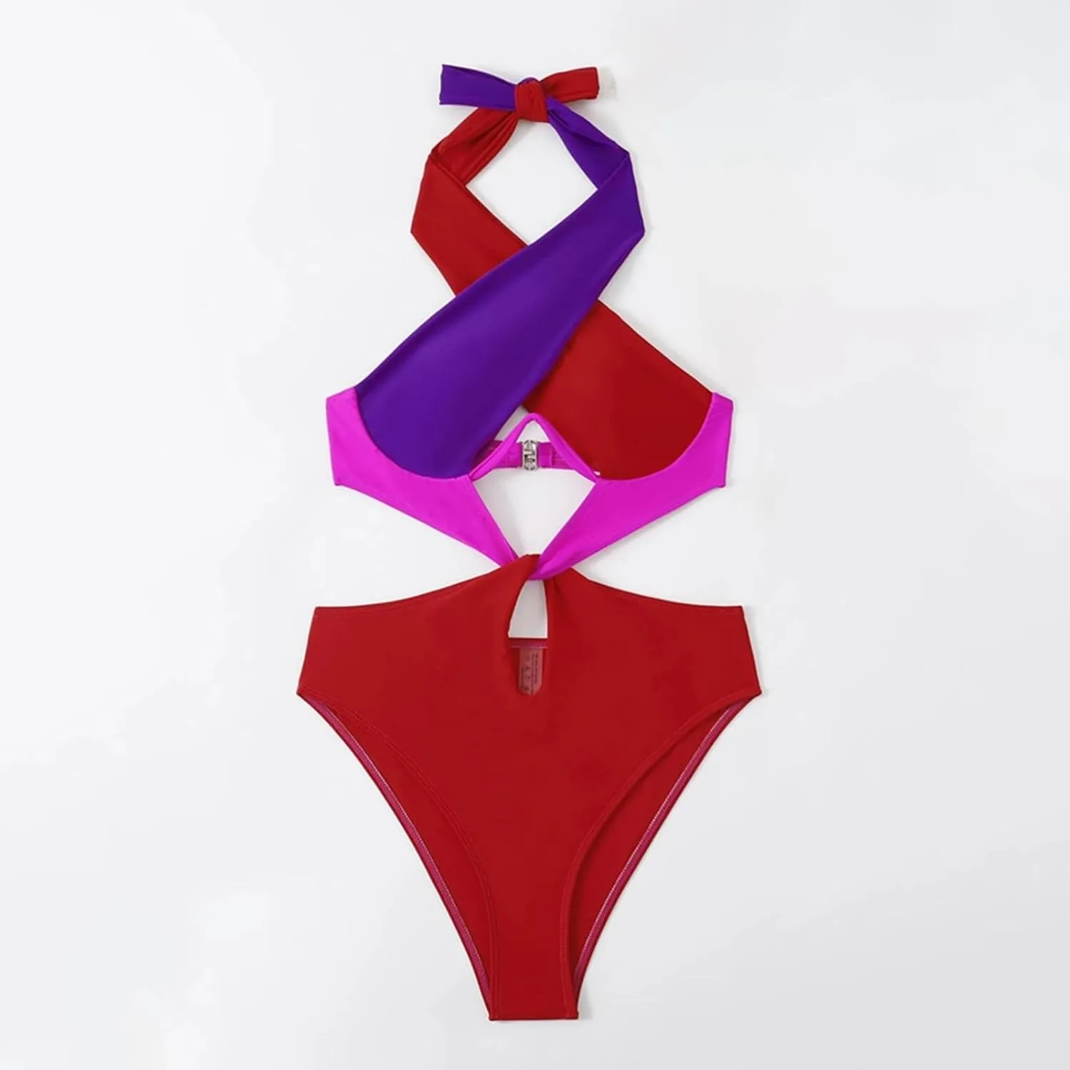 Womens Sexy One Piece Swimsuit Cut Out Criss Cross Bathing Suit Thong Monokini Colorblock Underwire Halter Swimwear