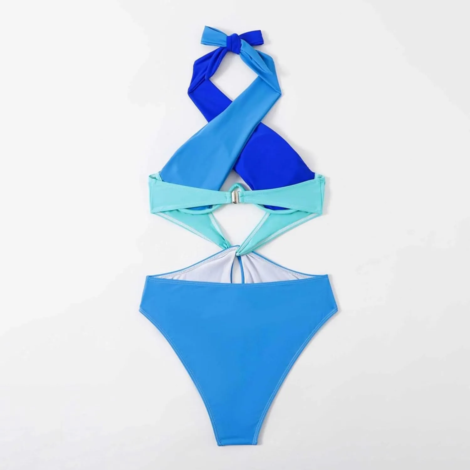 Womens Sexy One Piece Swimsuit Cut Out Criss Cross Bathing Suit Thong Monokini Colorblock Underwire Halter Swimwear