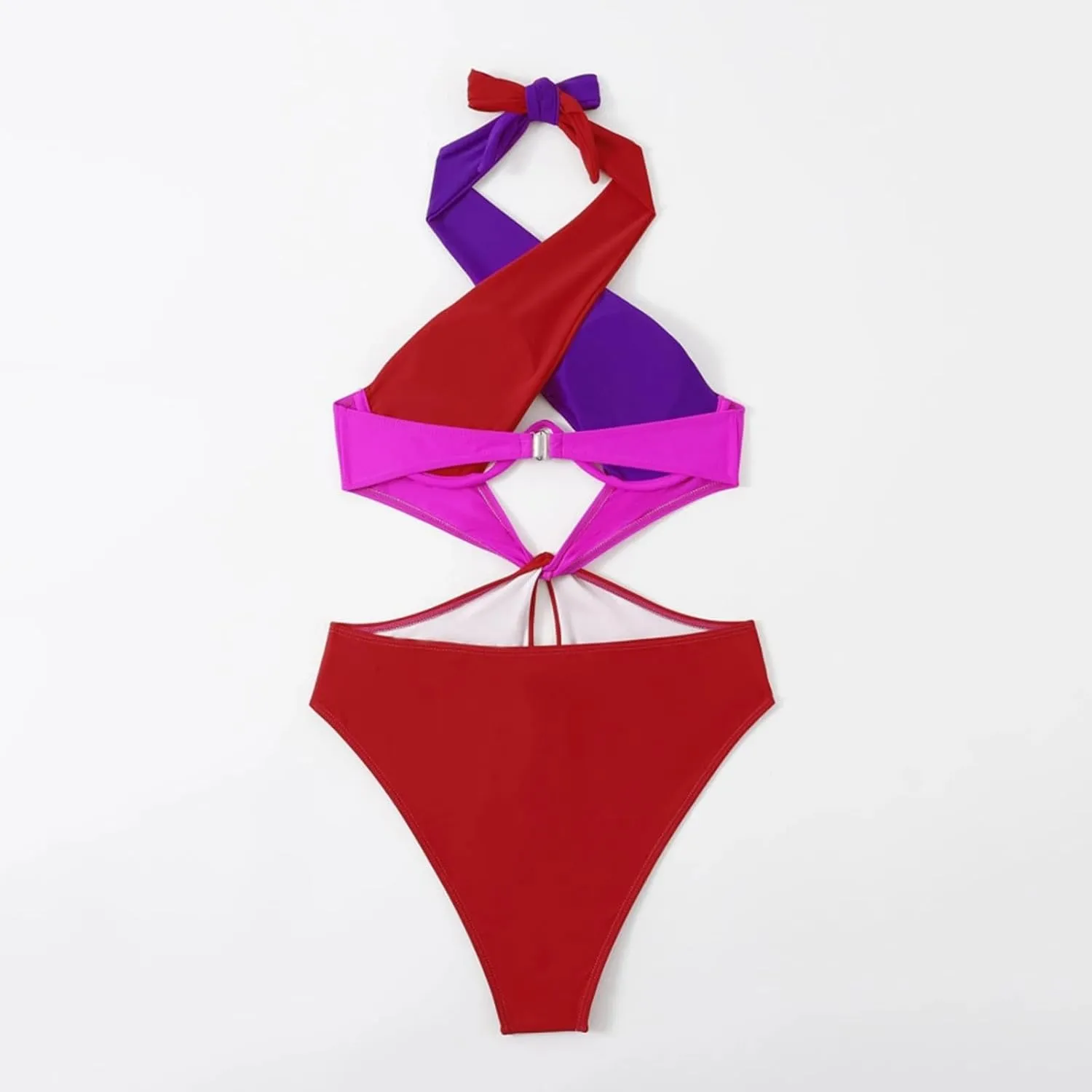 Womens Sexy One Piece Swimsuit Cut Out Criss Cross Bathing Suit Thong Monokini Colorblock Underwire Halter Swimwear