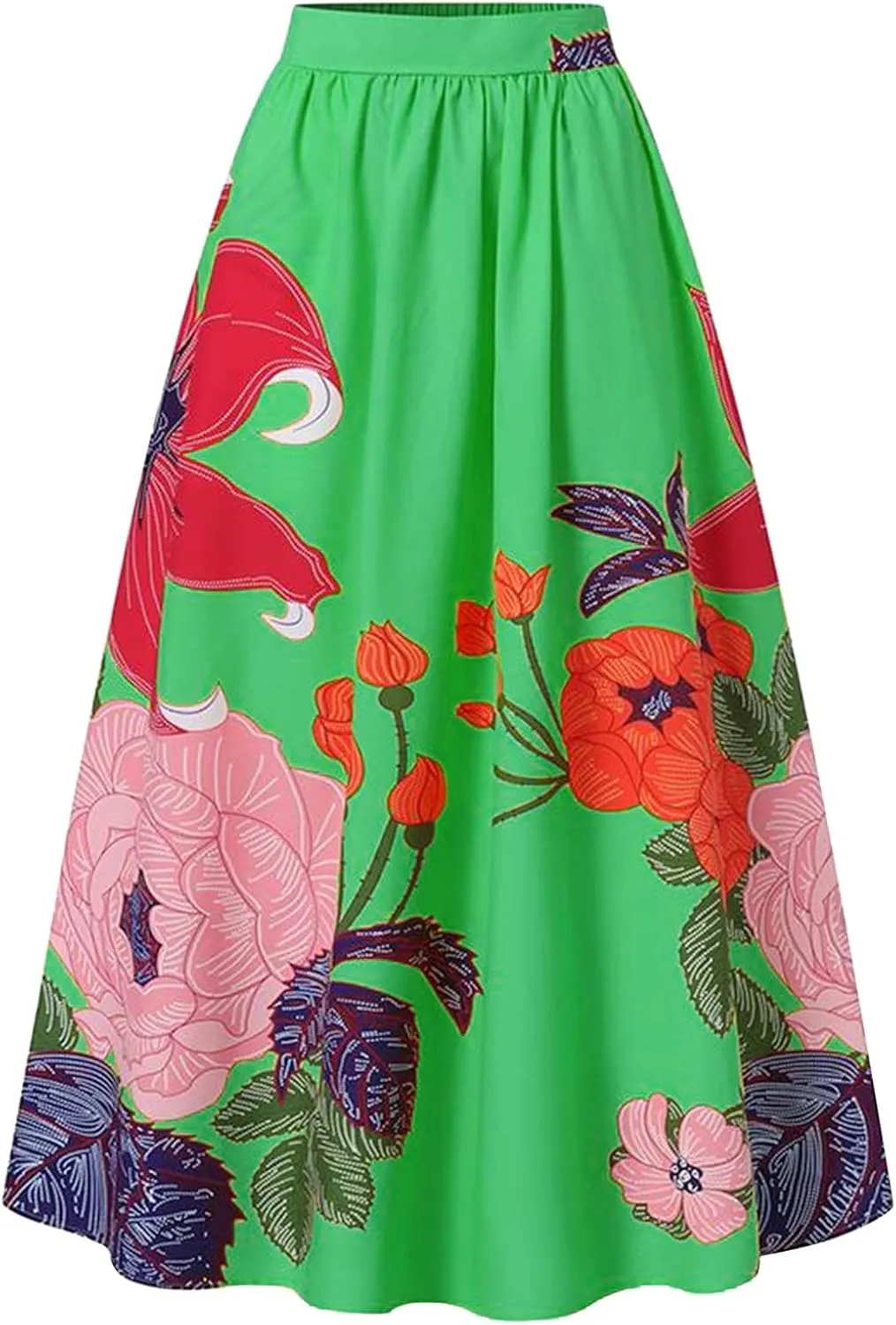 Women's Skirts Summer Boho Maxi Skirt Fashion Loose Floral Printed Skirt High Waisted Beach Maxi Skirt with Pocket