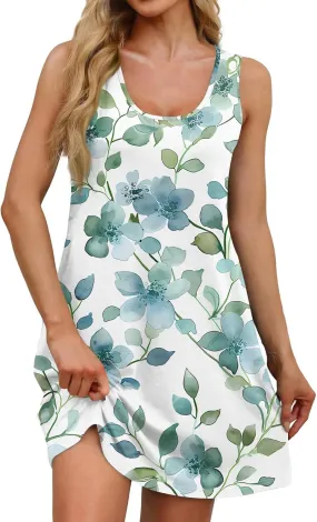 Women's Sleeveless Floral Print Summer Dress, Casual Loose Fit, Lightweight, Beach Wear, Sizes S-XXL