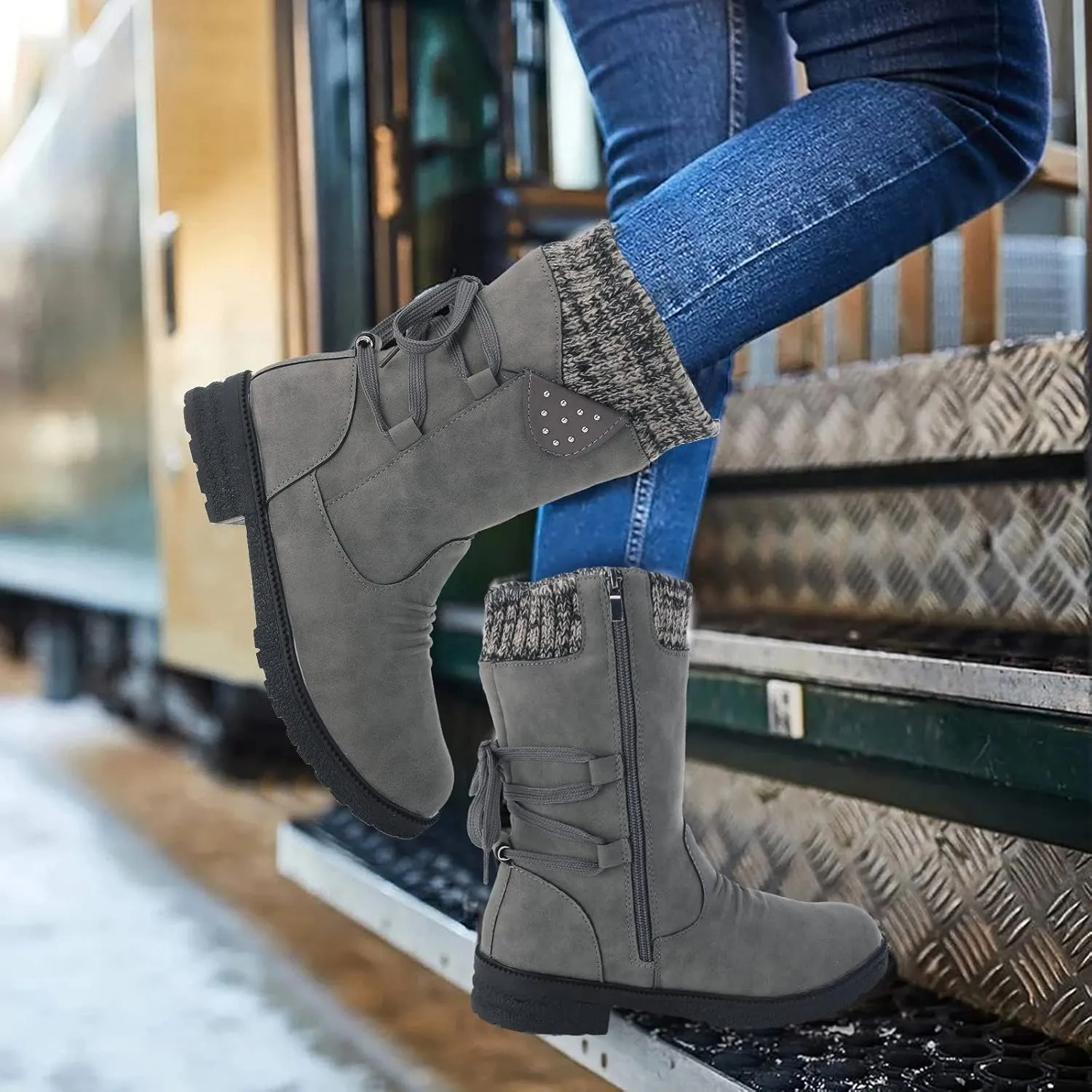 Womens Snow Boots Waterproof Wide Calf Womens Fall Fashion 2023 Boots Winter Winter Boots for Women Snow Womens Winter Hunting Boots Waterproof Insulated Botas Para Invierno Mujer Modernas