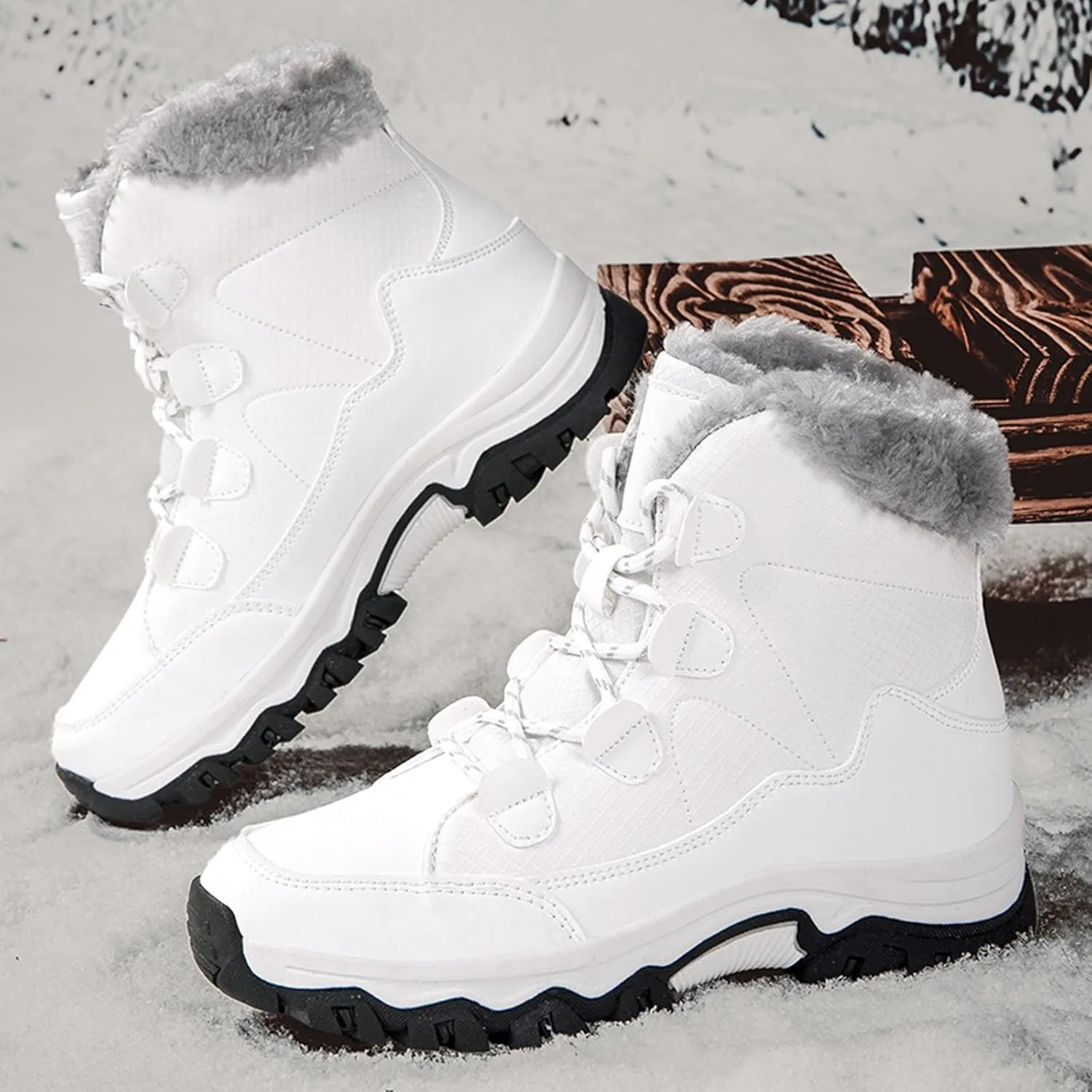 Womens Snow Boots Waterproof Winter Boots Outdoor Hiking Ankle Boot With Fur Lined Non Slip Warm Boots