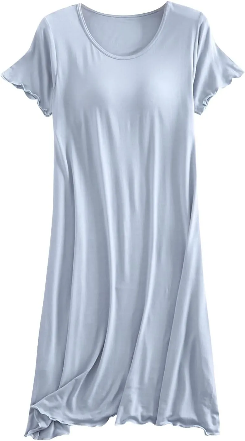 Womens Soft Nightgown Short Sleeve Nightshirt with Built in Bra Solid Sleepwear Comfy Loungewear Pajamas