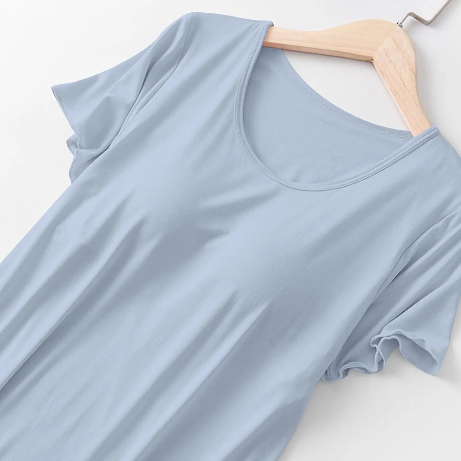 Womens Soft Nightgown Short Sleeve Nightshirt with Built in Bra Solid Sleepwear Comfy Loungewear Pajamas