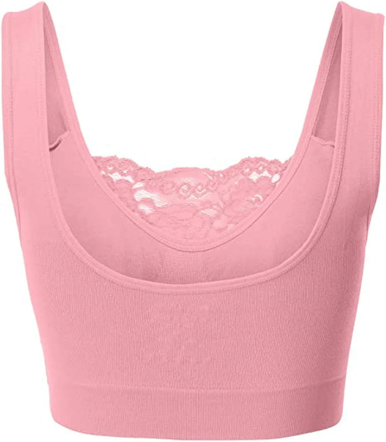 Womens Square Neck Lace Sports Bra Wirefree Padded Workout Yoga Bra Crop Tank Top with Bra Wide Strap Breathable Camisole
