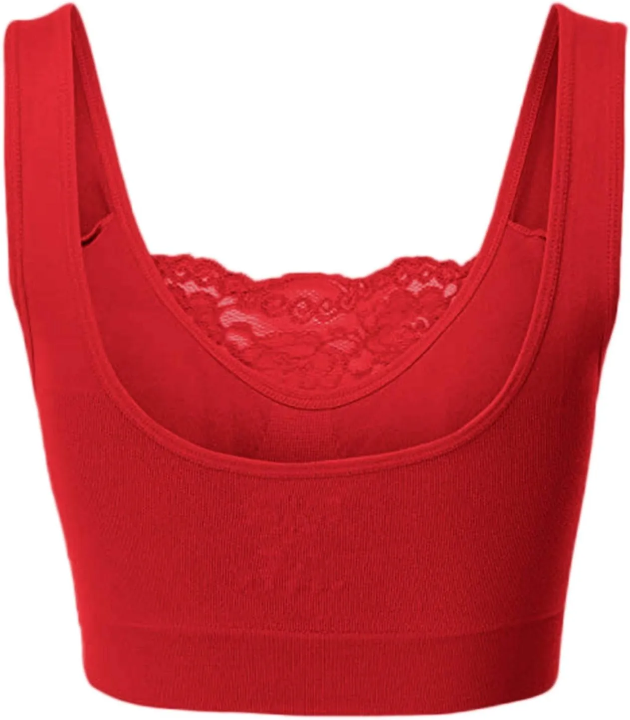Womens Square Neck Lace Sports Bra Wirefree Padded Workout Yoga Bra Crop Tank Top with Bra Wide Strap Breathable Camisole