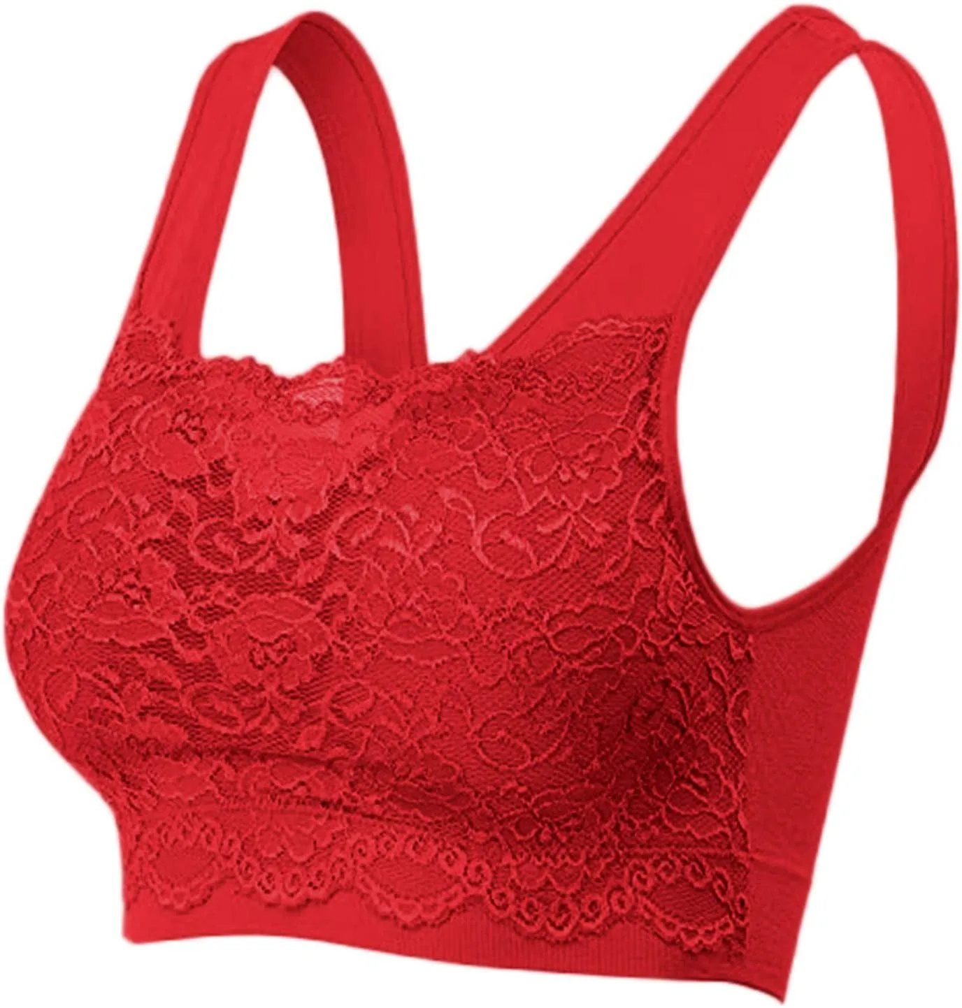 Womens Square Neck Lace Sports Bra Wirefree Padded Workout Yoga Bra Crop Tank Top with Bra Wide Strap Breathable Camisole