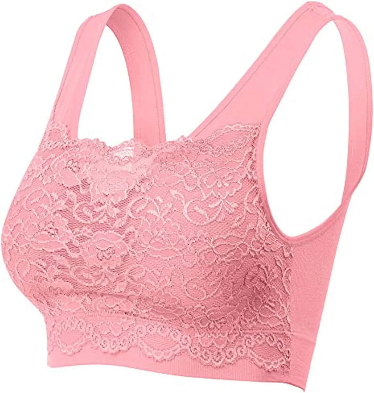 Womens Square Neck Lace Sports Bra Wirefree Padded Workout Yoga Bra Crop Tank Top with Bra Wide Strap Breathable Camisole