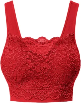 Womens Square Neck Lace Sports Bra Wirefree Padded Workout Yoga Bra Crop Tank Top with Bra Wide Strap Breathable Camisole