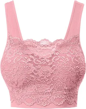 Womens Square Neck Lace Sports Bra Wirefree Padded Workout Yoga Bra Crop Tank Top with Bra Wide Strap Breathable Camisole