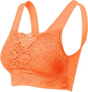 Womens Square Neck Lace Sports Bra Wirefree Padded Workout Yoga Bra Crop Tank Top with Bra Wide Strap Breathable Camisole