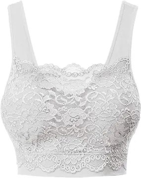 Womens Square Neck Lace Sports Bra Wirefree Padded Workout Yoga Bra Crop Tank Top with Bra Wide Strap Breathable Camisole