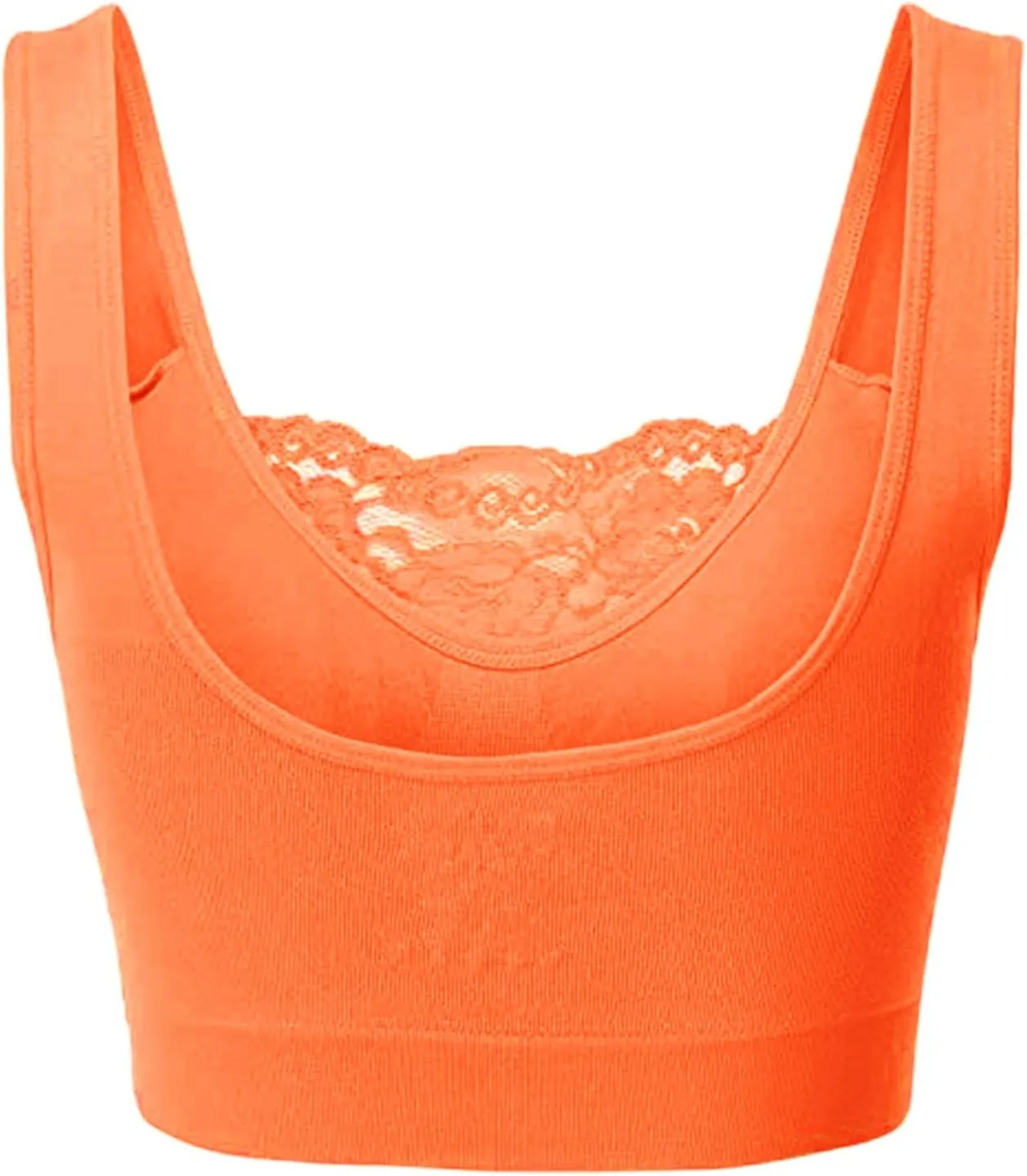 Womens Square Neck Lace Sports Bra Wirefree Padded Workout Yoga Bra Crop Tank Top with Bra Wide Strap Breathable Camisole