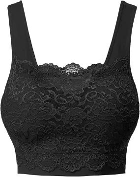 Womens Square Neck Lace Sports Bra Wireless Full Coverage Push Up Full Coverage Bras Solid Color Casual Sexy Comfort Bra