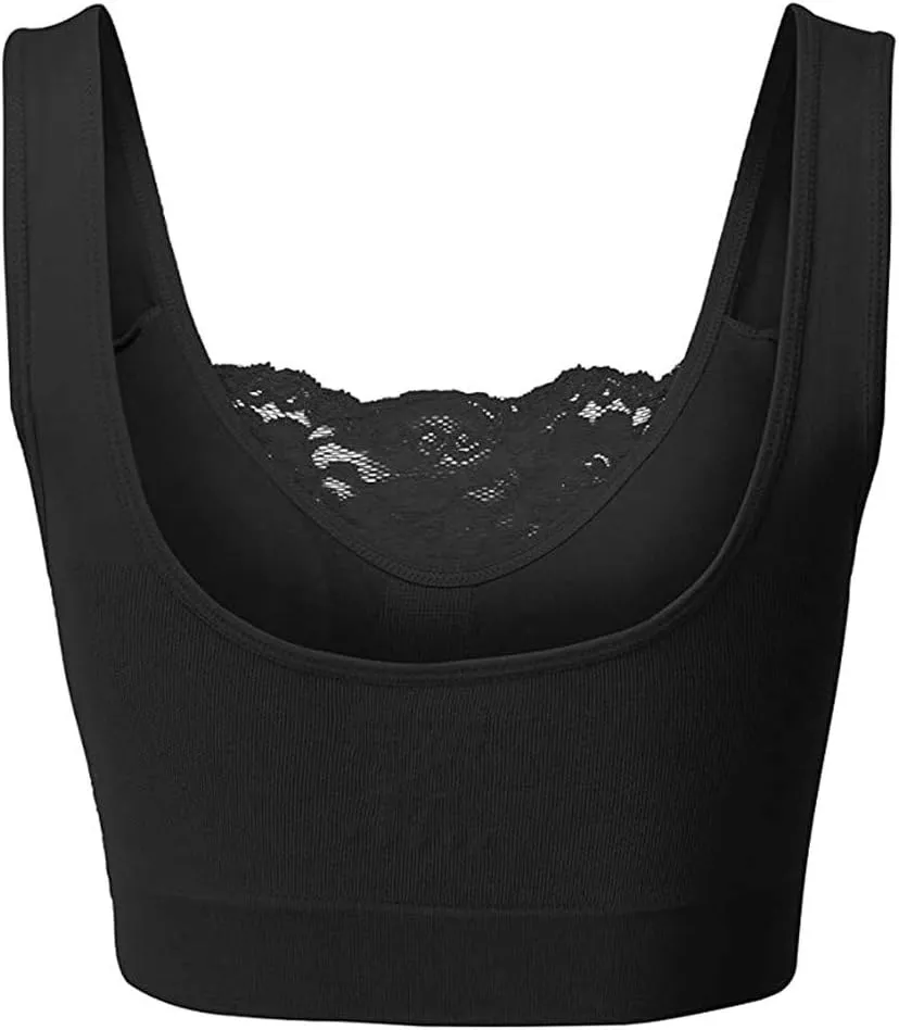 Womens Square Neck Lace Sports Bra Wireless Full Coverage Push Up Full Coverage Bras Solid Color Casual Sexy Comfort Bra