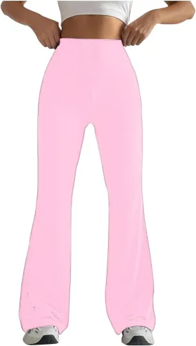 Womens Stretch High Waist Leggings Regular Solid Flared Pants Active Workout Yoga Pants Trousers