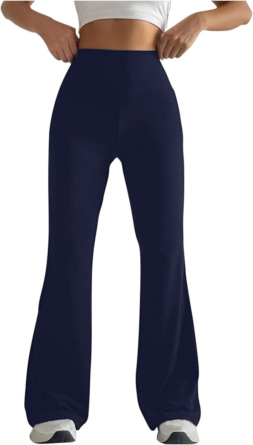 Womens Stretch Yoga Pants Tummy Control Flare Leggings High Waist Lounge Bell Pants Fitting Hip Shaping Tights