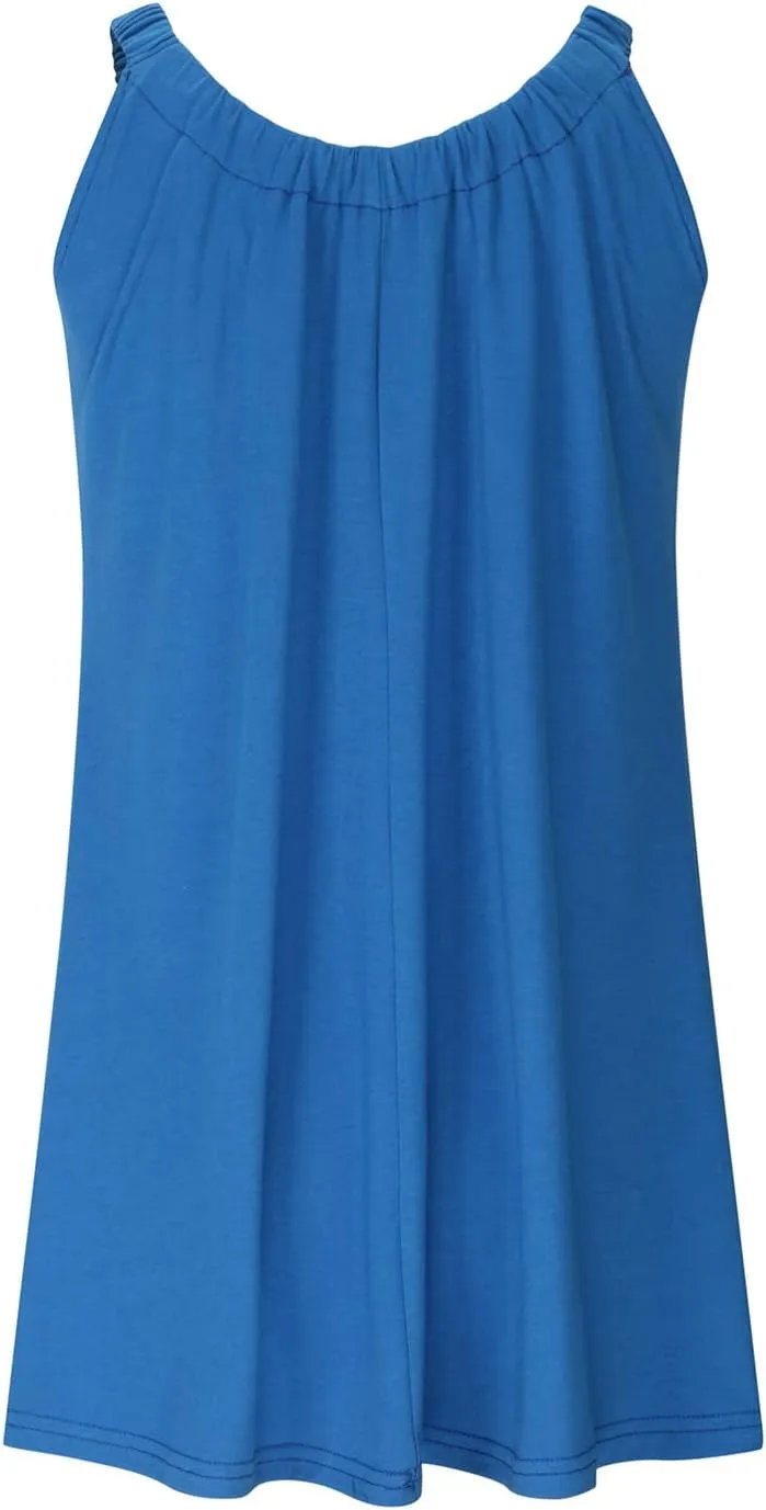 Womens Swimsuit Cover Up Summer Casual Loose Sleeveless Pleated Sundress Boho Beach Solid Color Crew Neck Tank Dress