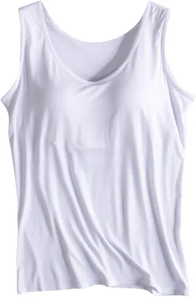 Womens Tank Tops with Built in Bras Soft Sleeveless Tank Tops Solid Scoop Neck Shirts Basic Workout Top Undershirt Tee