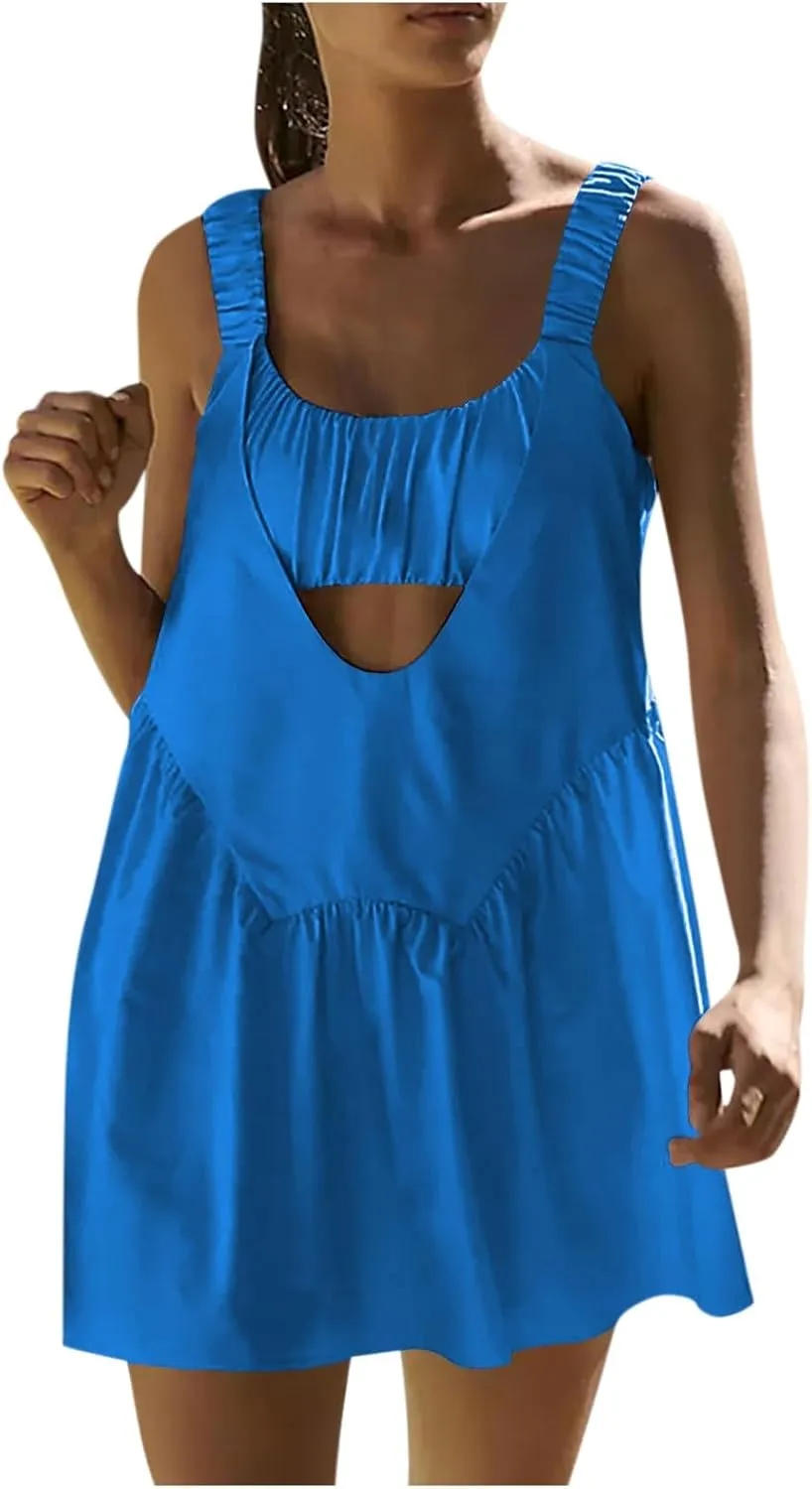 Womens Tennis Dress Built-in Bra and Shorts Cut Out Workout Outfits Athletic Dresses Teen Girls Activewear Dresses