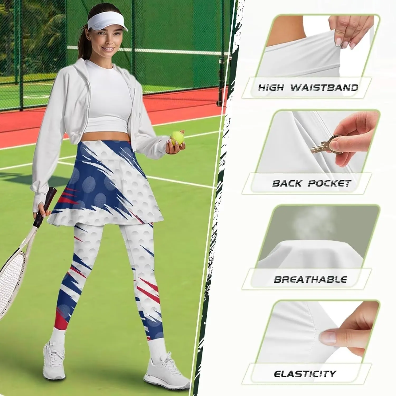 Womens Tennis Skirted Leggings with Pockets Athletic Skirts with Leggings Workout Active Golf Skort