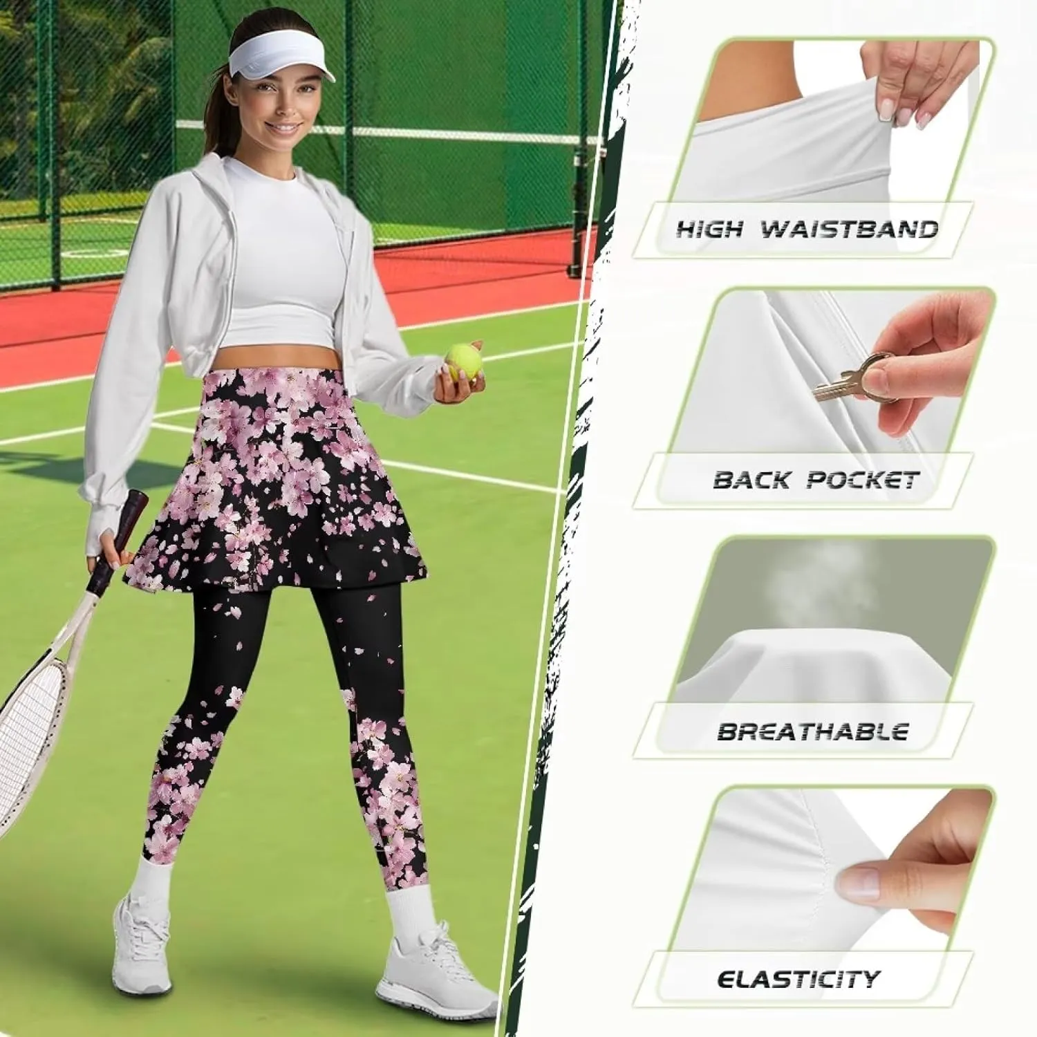 Womens Tennis Skirted Leggings with Pockets Athletic Skirts with Leggings Workout Active Golf Skort