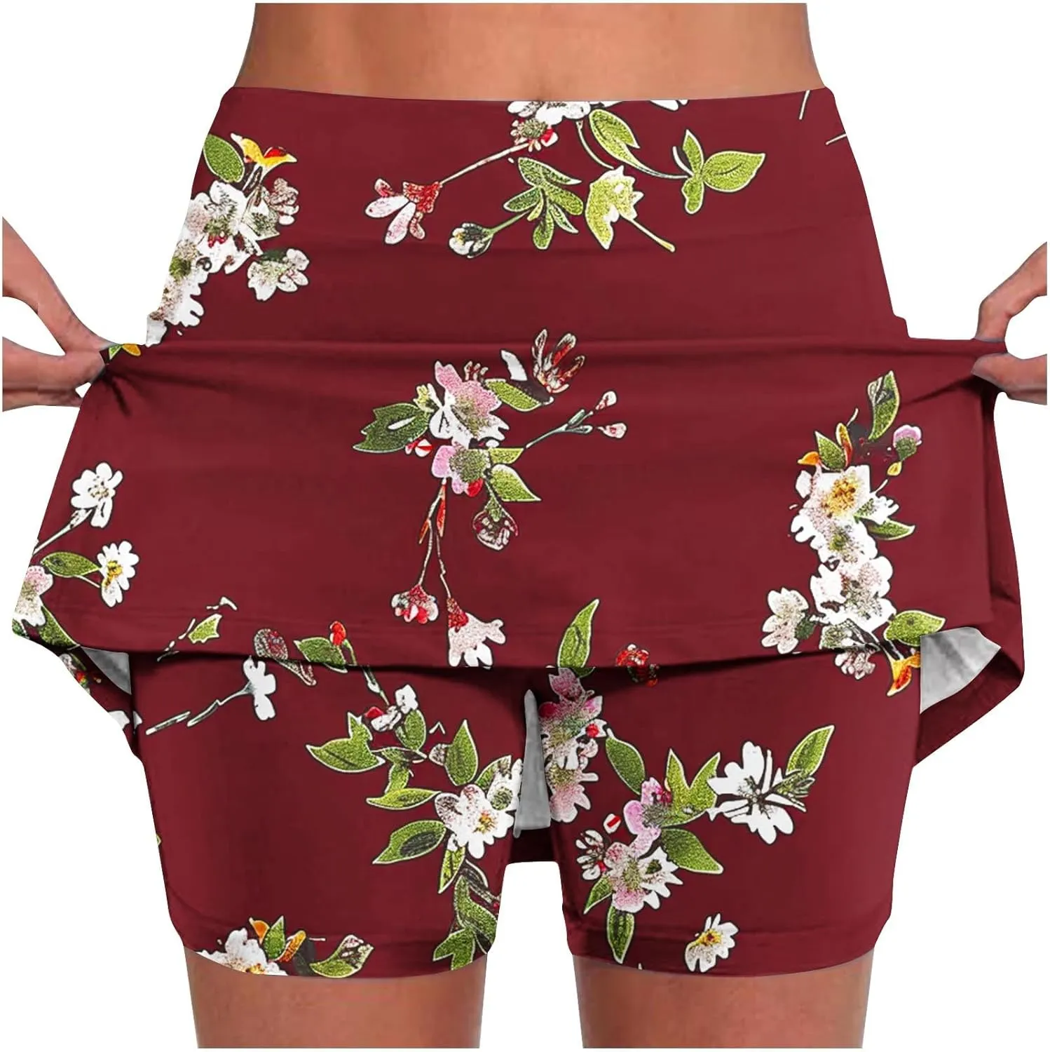 Womens Tennis Skorts Skirts with Built in Shorts Summer Sunflower Print Skirted Shorts Running Workout Skort