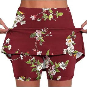 Womens Tennis Skorts Skirts with Built in Shorts Summer Sunflower Print Skirted Shorts Running Workout Skort