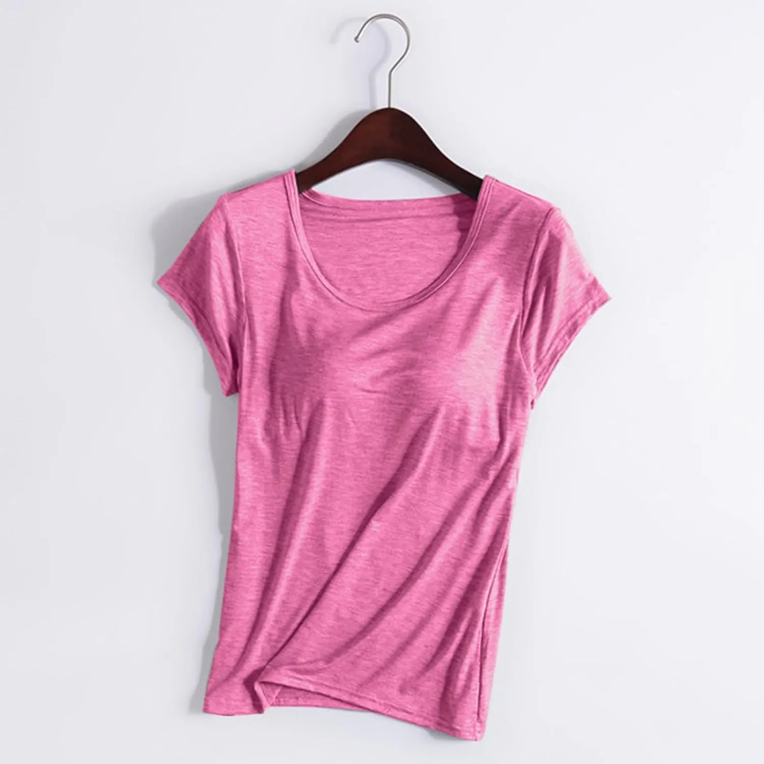 Womens Tops with Built in Bra Short Sleeve Modal Bra Basic Tees Yoga Tops Padded Tshirt Workout Sports Shirts Blouses