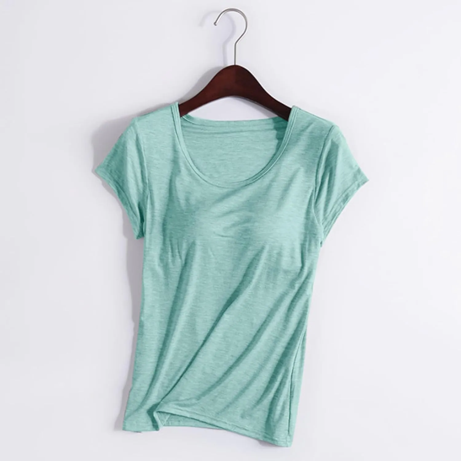 Womens Tops with Built in Bra Short Sleeve Modal Bra Basic Tees Yoga Tops Padded Tshirt Workout Sports Shirts Blouses