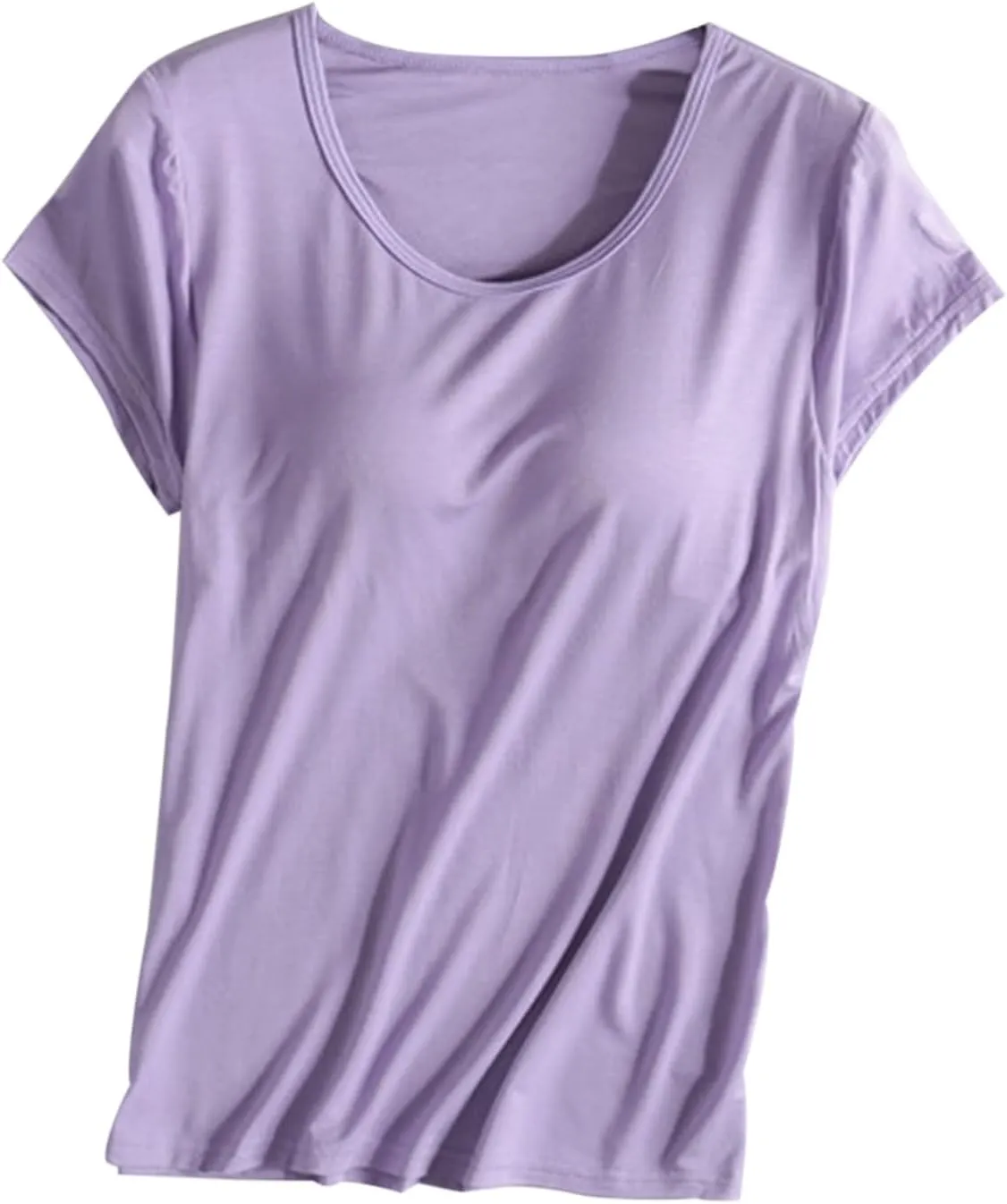 Womens Tops with Built in Bra Short Sleeve Modal Bra Basic Tees Yoga Tops Padded Tshirt Workout Sports Shirts Blouses