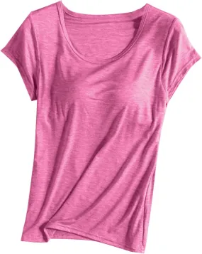 Womens Tops with Built in Bra Short Sleeve Modal Bra Basic Tees Yoga Tops Padded Tshirt Workout Sports Shirts Blouses