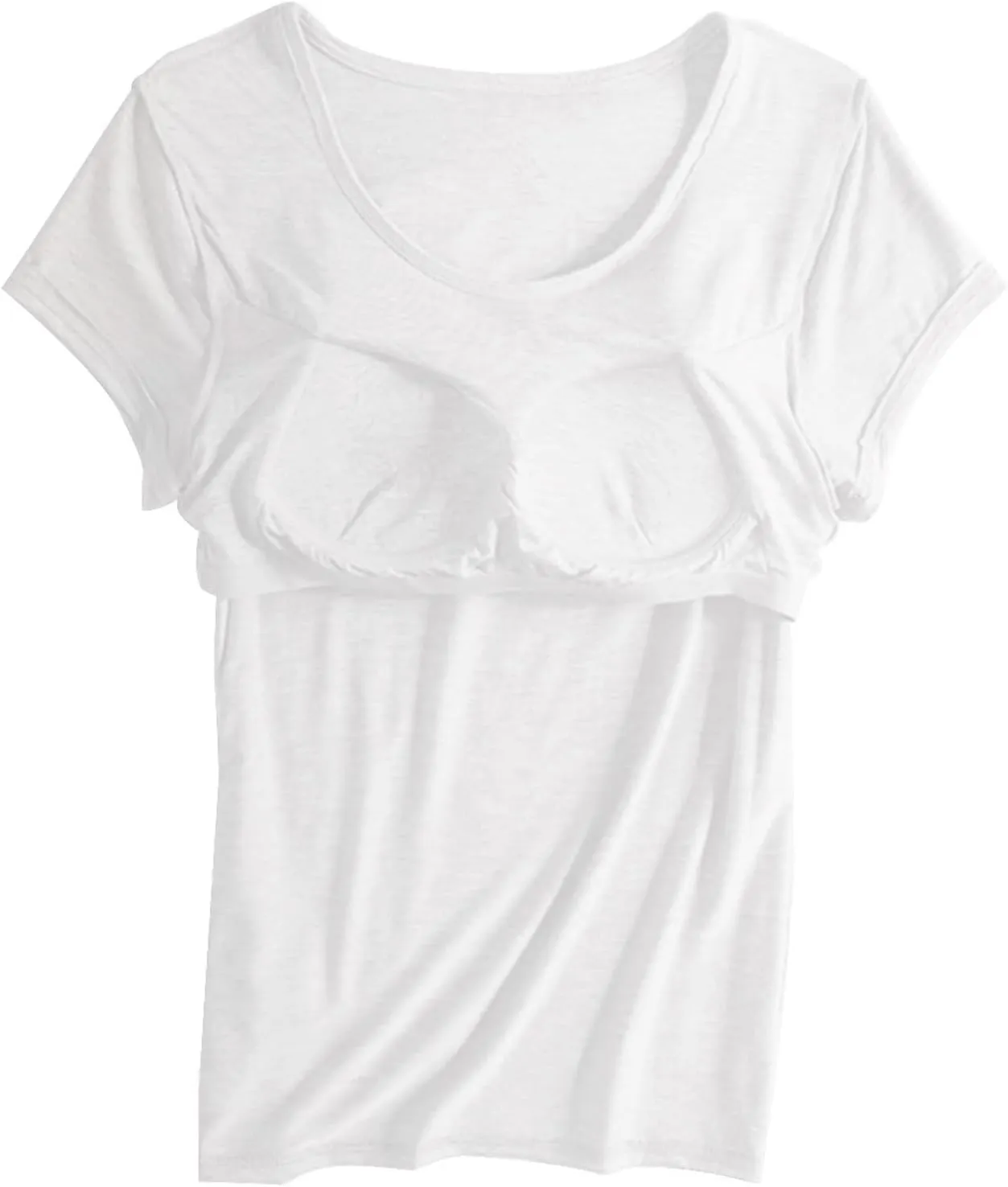 Womens Tops with Built in Bra Short Sleeve Modal Bra Basic Tees Yoga Tops Padded Tshirt Workout Sports Shirts Blouses