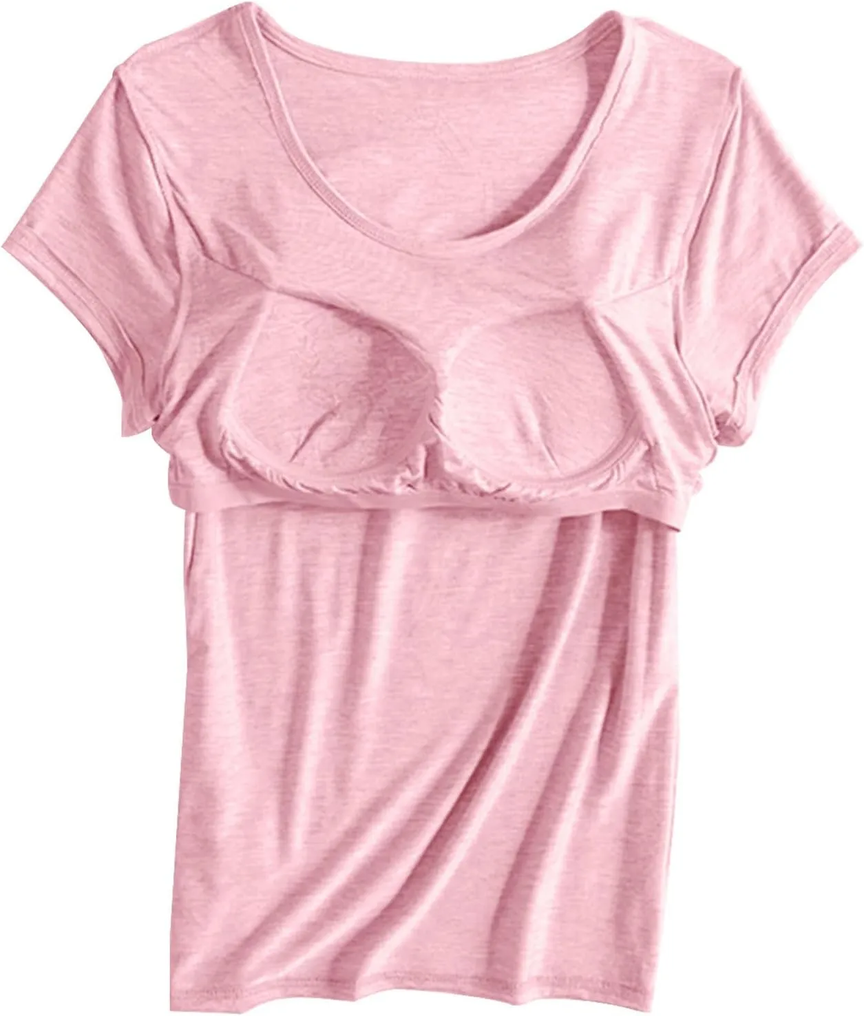 Womens Tops with Built in Bra Short Sleeve Modal Bra Basic Tees Yoga Tops Padded Tshirt Workout Sports Shirts Blouses
