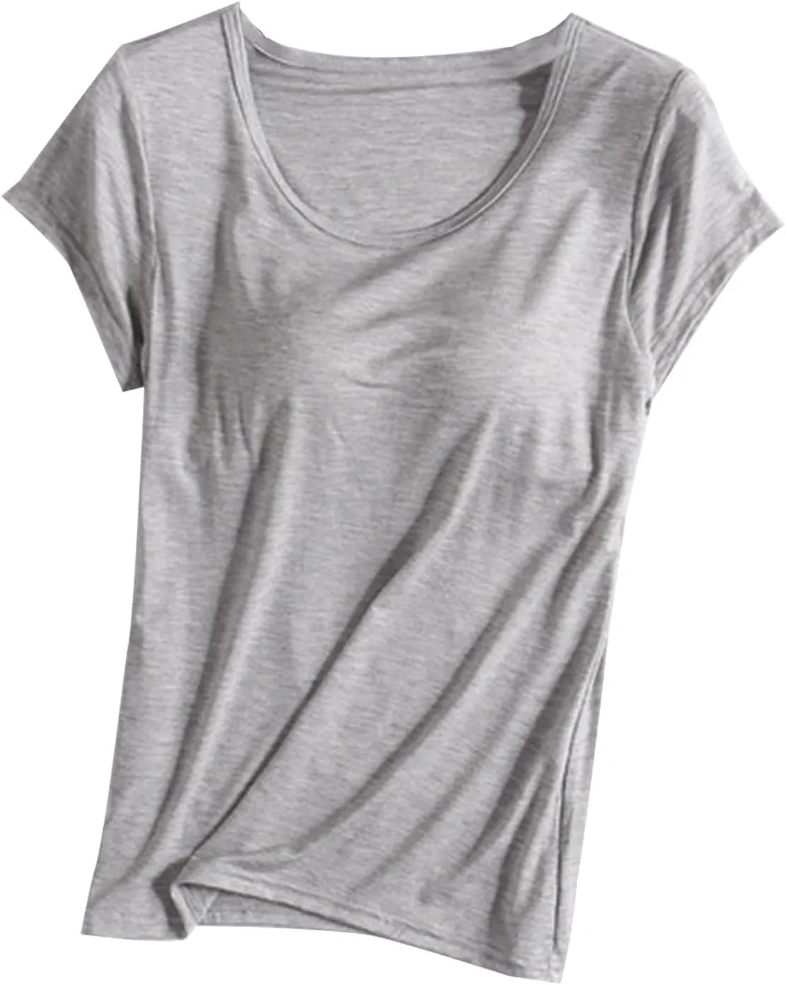Womens Tops with Built in Bra Short Sleeve Modal Bra Basic Tees Yoga Tops Padded Tshirt Workout Sports Shirts Blouses