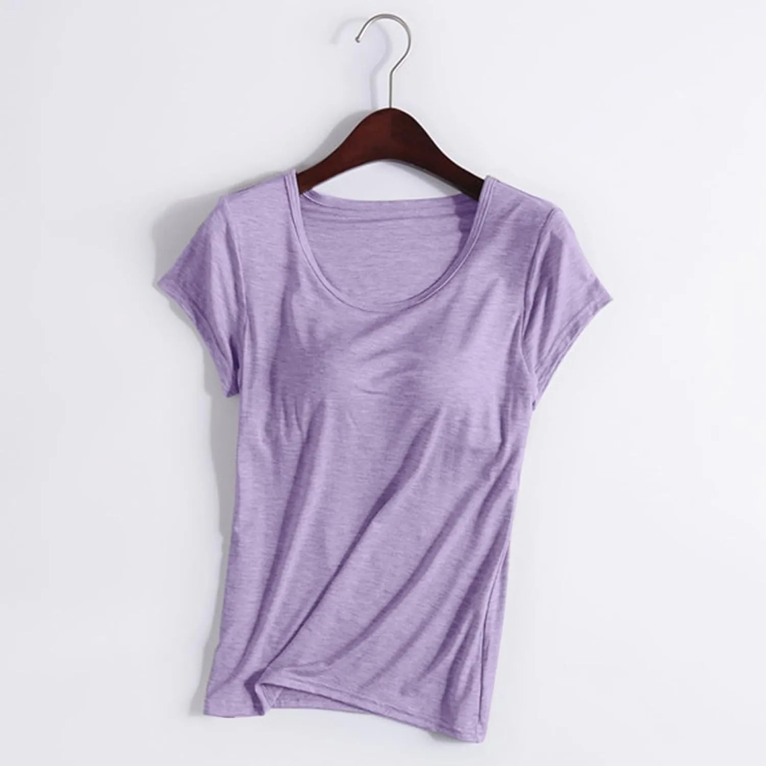 Womens Tops with Built in Bra Short Sleeve Modal Bra Basic Tees Yoga Tops Padded Tshirt Workout Sports Shirts Blouses