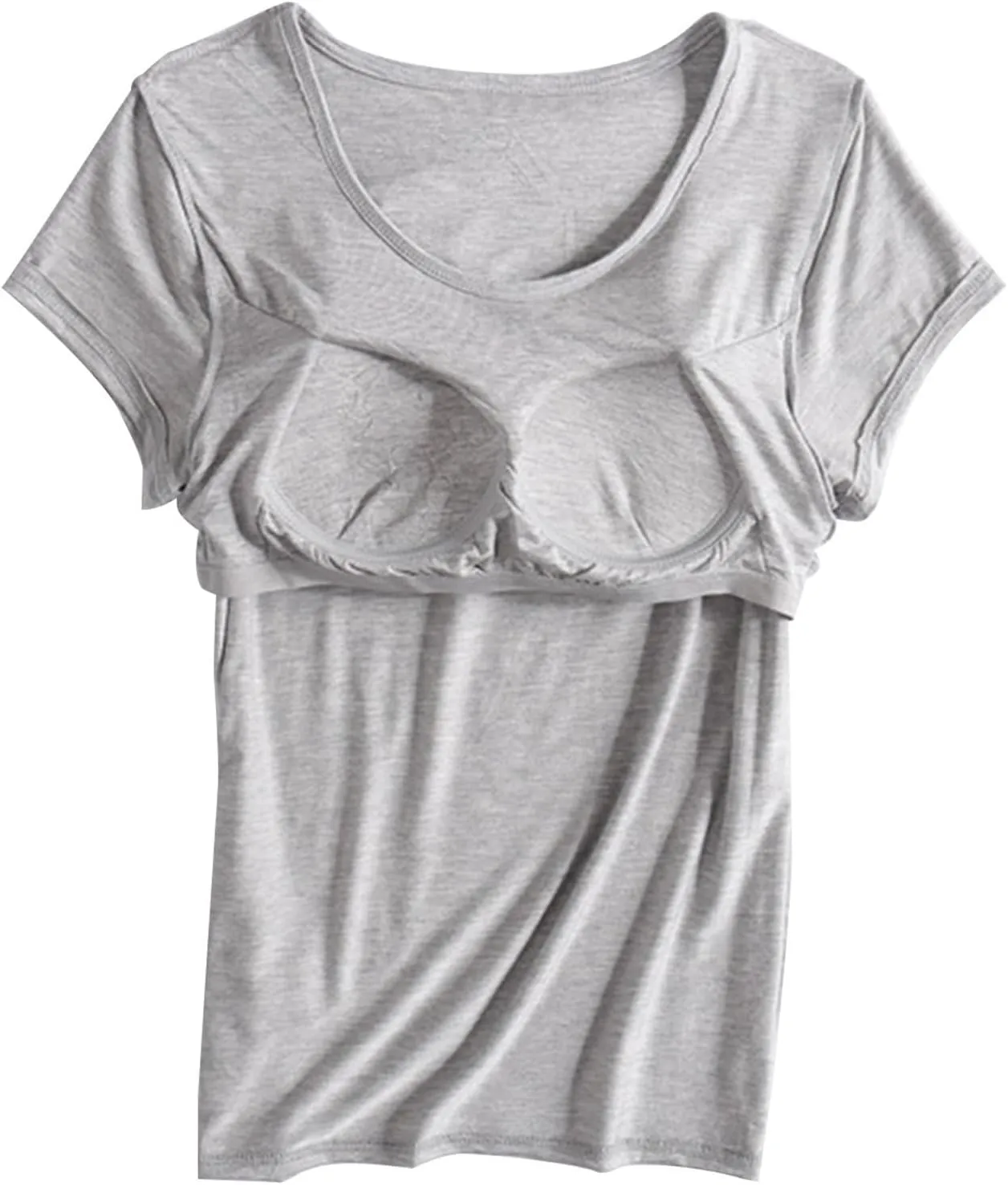 Womens Tops with Built in Bra Short Sleeve Modal Bra Basic Tees Yoga Tops Padded Tshirt Workout Sports Shirts Blouses