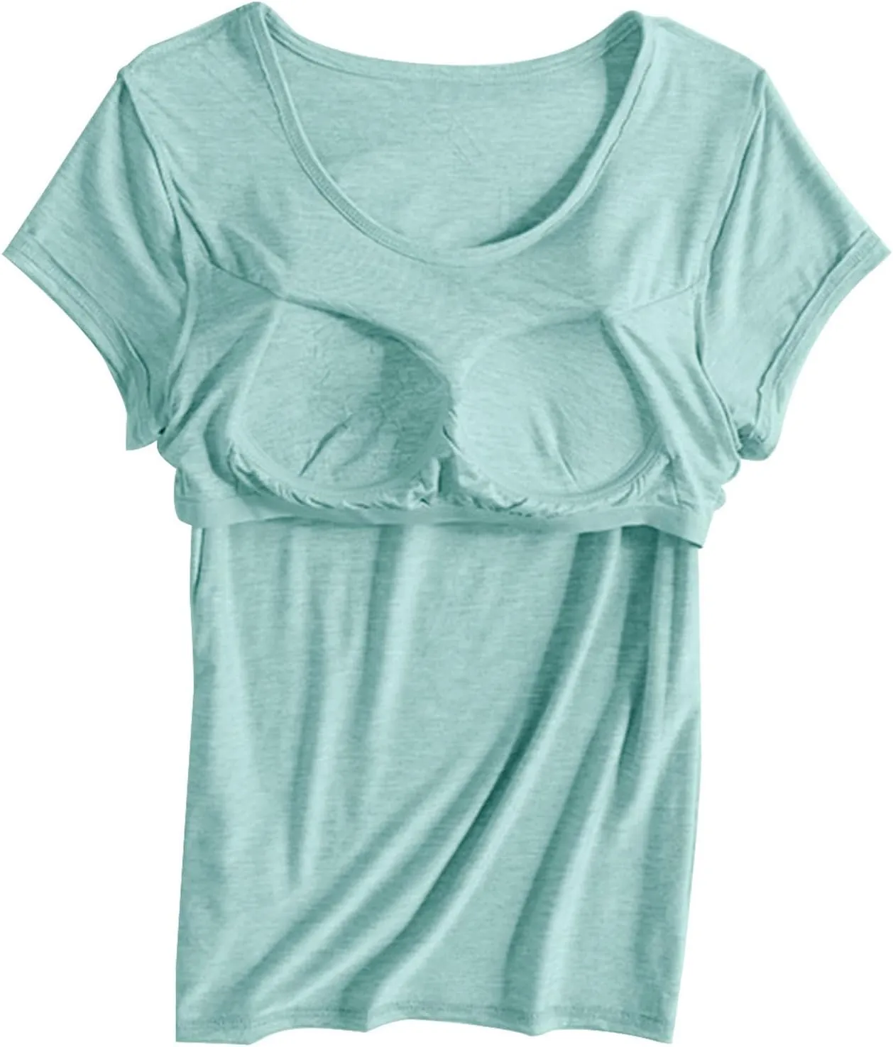 Womens Tops with Built in Bra Short Sleeve Modal Bra Basic Tees Yoga Tops Padded Tshirt Workout Sports Shirts Blouses