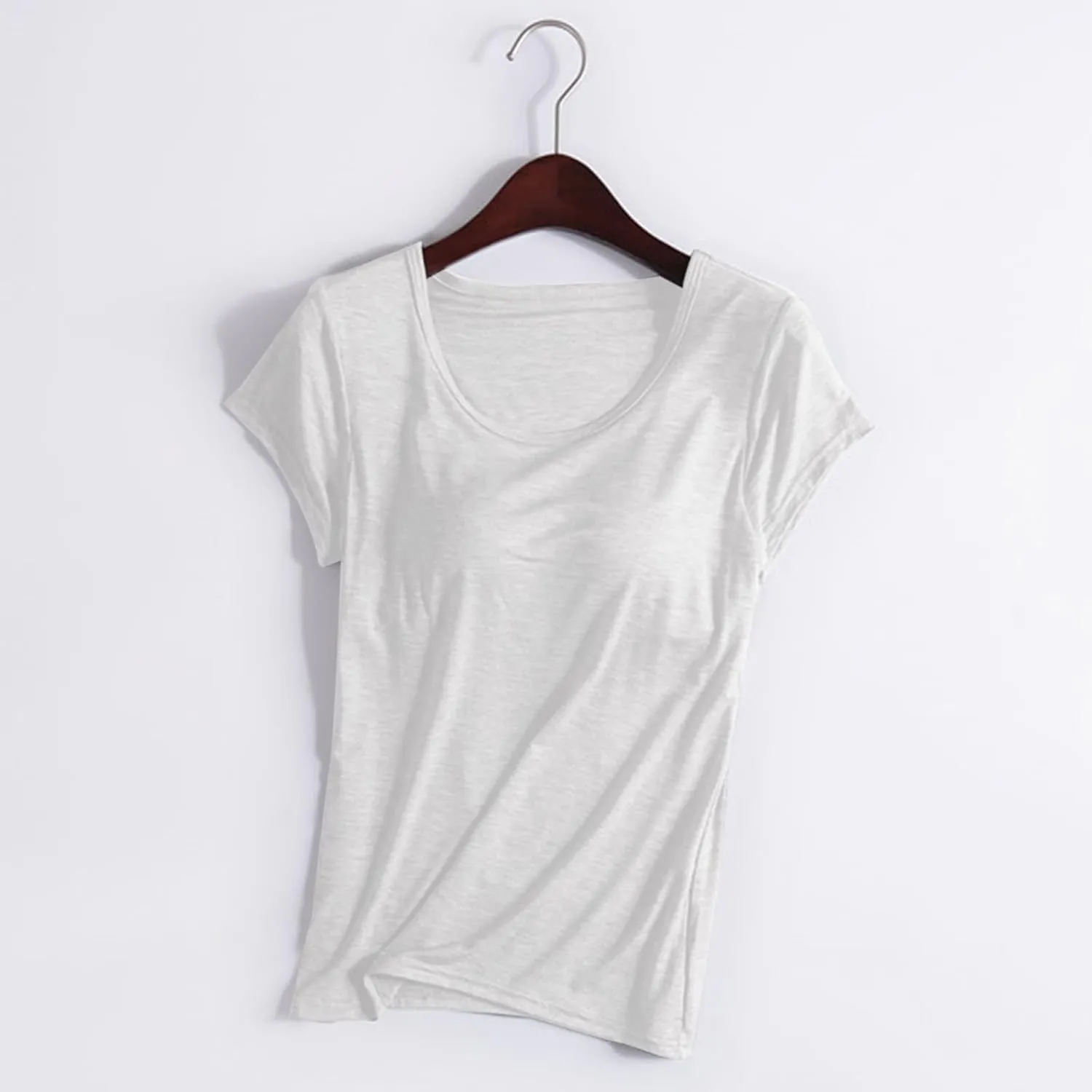 Womens Tops with Built in Bra Short Sleeve Modal Bra Basic Tees Yoga Tops Padded Tshirt Workout Sports Shirts Blouses
