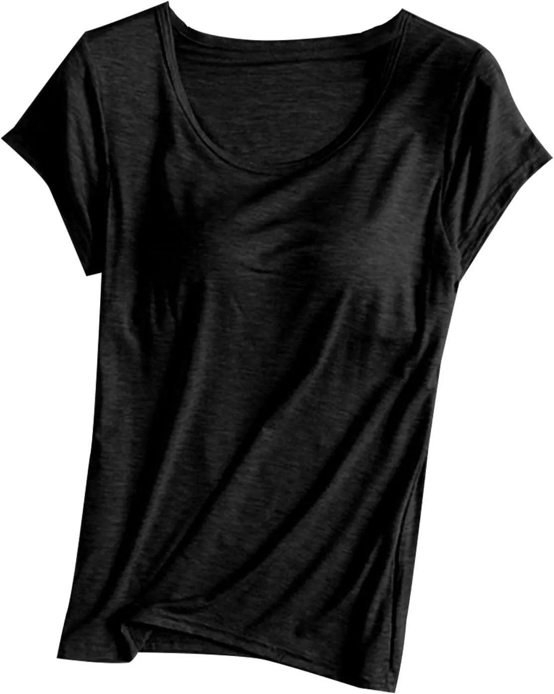 Womens Tops with Built in Bra Short Sleeve Modal Bra Basic Tees Yoga Tops Padded Tshirt Workout Sports Shirts Blouses