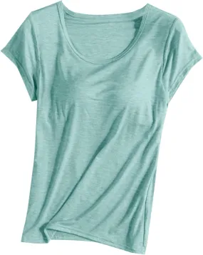 Womens Tops with Built in Bra Short Sleeve Modal Bra Basic Tees Yoga Tops Padded Tshirt Workout Sports Shirts Blouses