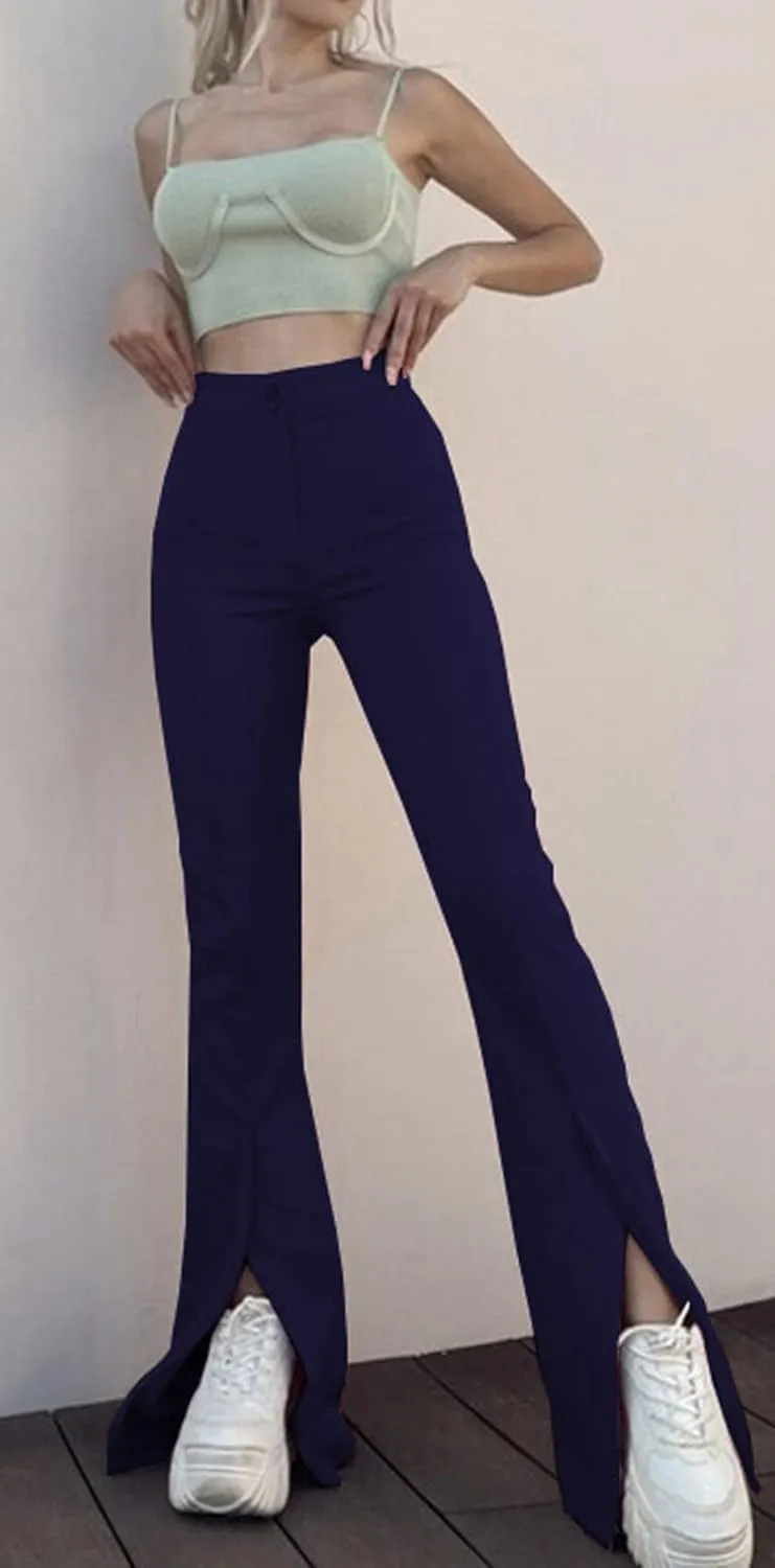 Womens Trendy Leggings Casual Button High Waisted Pants Slim Fit Solid Color Split Hem Athletic Yoga Pants Leggings