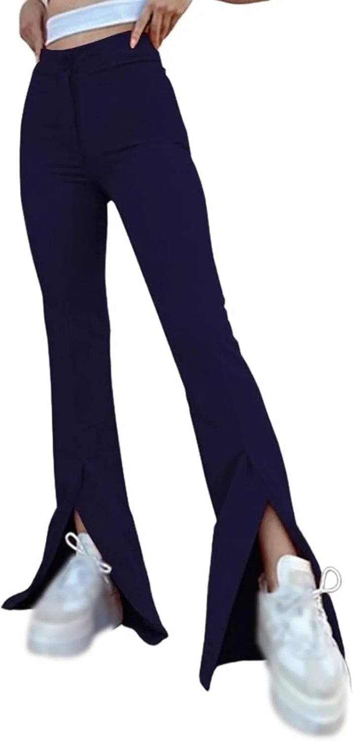 Womens Trendy Leggings Casual Button High Waisted Pants Slim Fit Solid Color Split Hem Athletic Yoga Pants Leggings