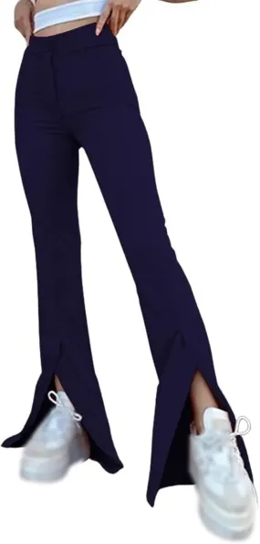 Womens Trendy Leggings Casual Button High Waisted Pants Slim Fit Solid Color Split Hem Athletic Yoga Pants Leggings