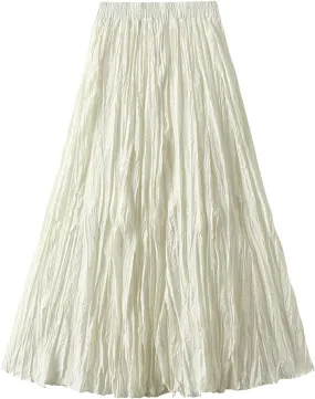 Womens Tulle Ruffle Pleated Skirts Fashion Solid Versatile A Line Maxi Skirt Holiday High Waisted Reversible Skirts