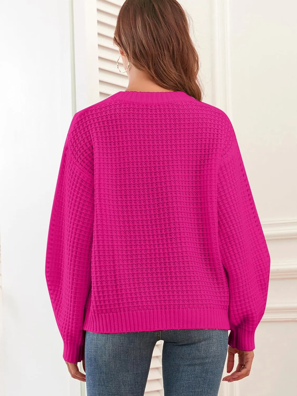 ZAFUL Womens Sweater Cable Knit Oversized Sweaters Crewneck Long Sleeves Casual Knit Pullover Tops